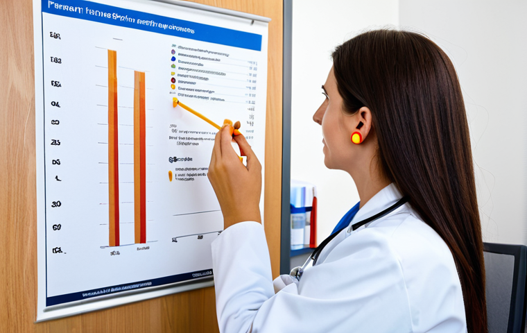 **Prompt:** A doctor in a clean, modern office, providing information to a patient about tinnitus and hearing health, using a chart showing preventative measures like earplugs and a healthy diet. The patient is attentive and engaged. Fully clothed, professional setting, appropriate content, safe for work, perfect anatomy, natural proportions, family-friendly.